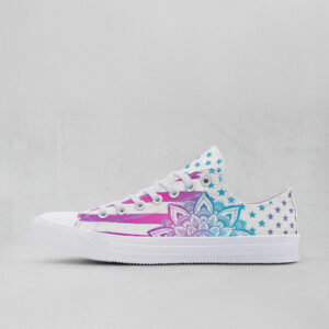 Cyan & Pink Mandala Star Print White Canvas Low‑Top Sneakers 2
