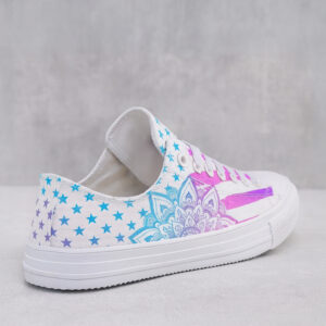 Cyan & Pink Mandala Star Print White Canvas Low‑Top Sneakers 3