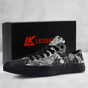 Dragon Tattoo Art Print Black Canvas Low‑Top Sneakers 1