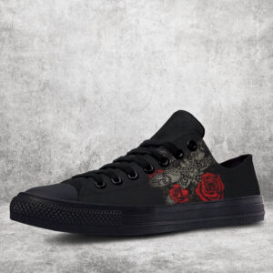 Mandala Dragonfly & Rose Print Black Canvas Low‑Top Sneakers 1
