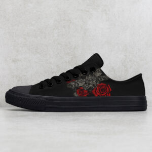 Mandala Dragonfly & Rose Print Black Canvas Low‑Top Sneakers 2
