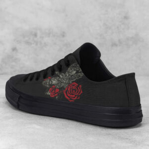 Mandala Dragonfly & Rose Print Black Canvas Low‑Top Sneakers 3