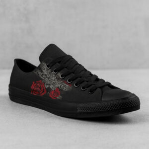 Mandala Dragonfly & Rose Print Black Canvas Low‑Top Sneakers 4