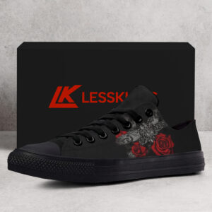 Mandala Dragonfly & Rose Print Black Canvas Low‑Top Sneakers 5