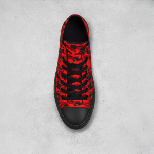 Red Camo Skull Print Black Canvas Low‑Top Sneakers 5