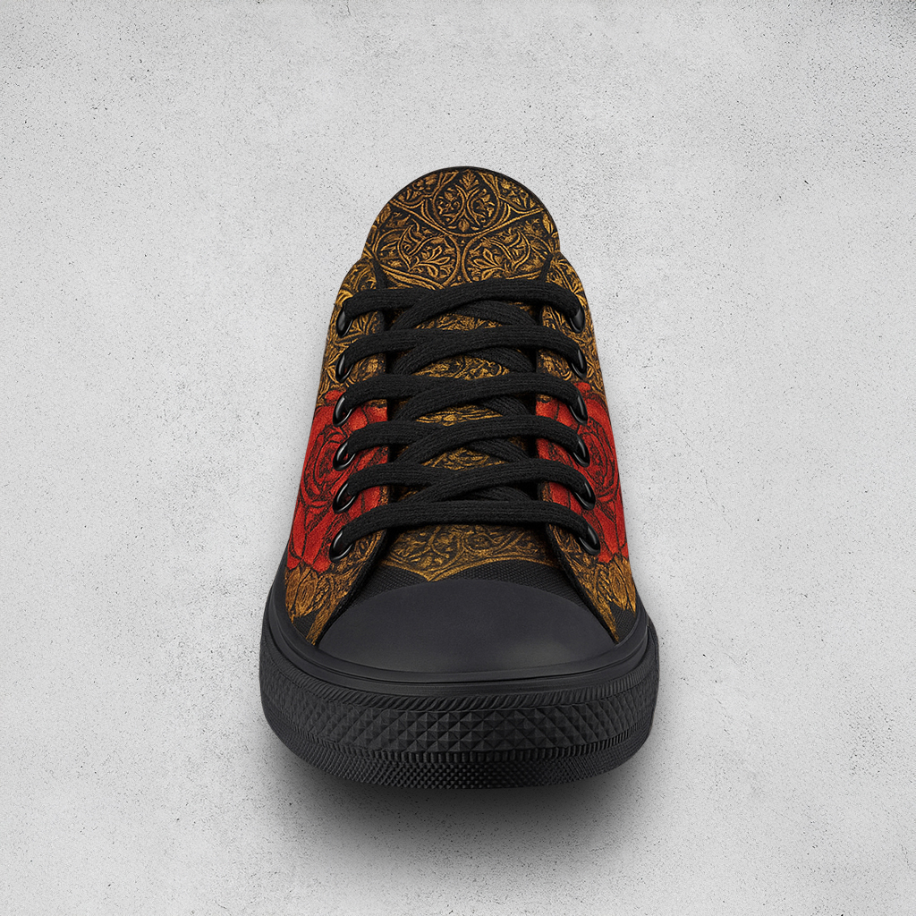 Rose & Gold Mandala Print Black Canvas Low‑Top Sneakers 5