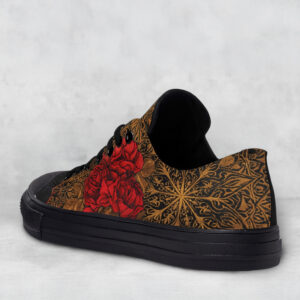 Rose & Gold Mandala Print Black Canvas Low‑Top Sneakers 4