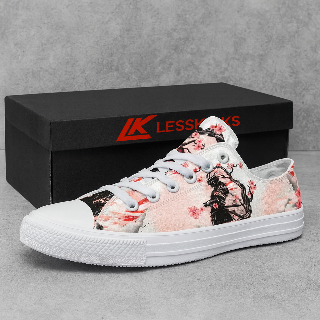 Sakura Blossom Art Print White Canvas Low‑Top Sneakers 2
