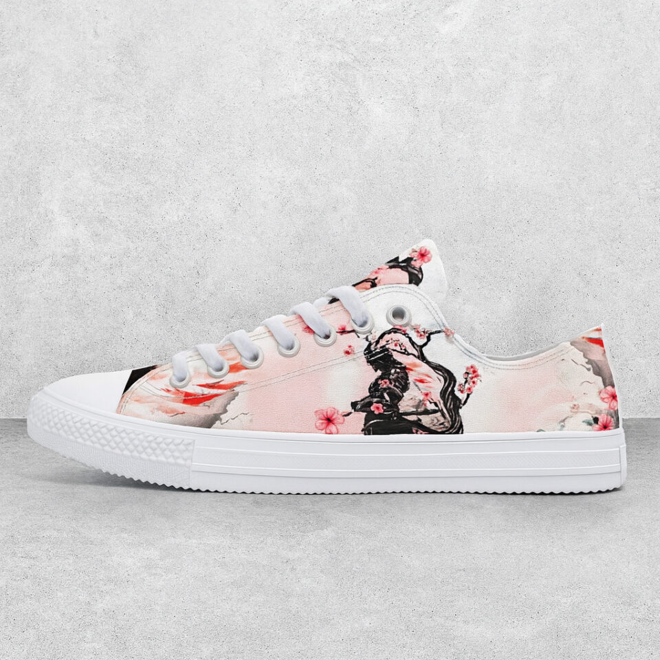 Sakura Blossom Art Print White Canvas Low‑Top Sneakers 1