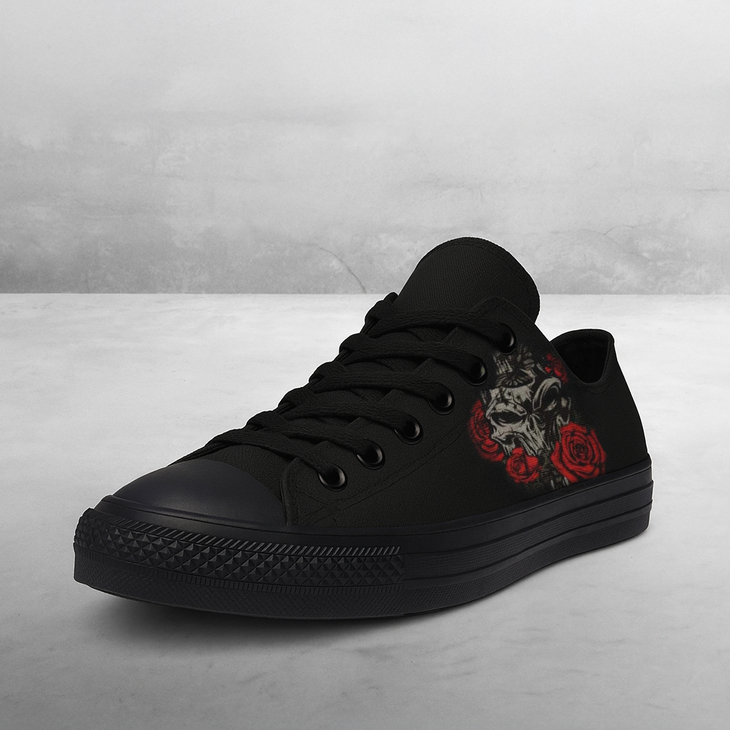 Skull & Rose Graphic Black Canvas Low‑Top Sneakers 4