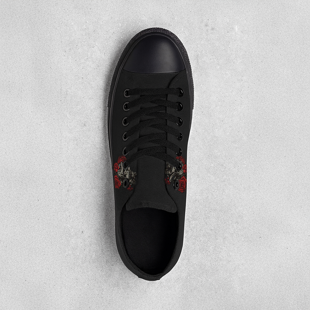 Skull & Rose Graphic Black Canvas Low‑Top Sneakers 5