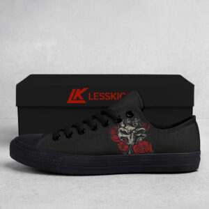 Skull & Rose Graphic Black Canvas Low‑Top Sneakers 2