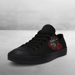 Skull & Rose Graphic Black Canvas Low‑Top Sneakers 4